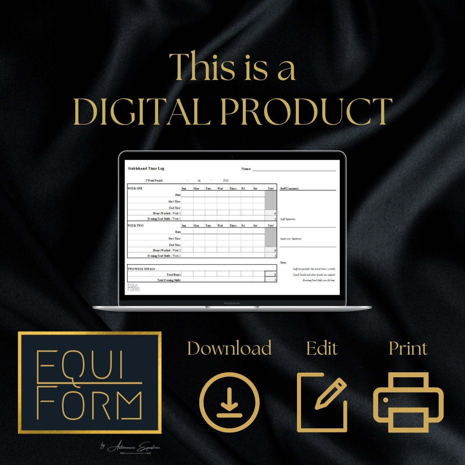 Time Sheet for Stablehands, Barn Employees, & Grooms