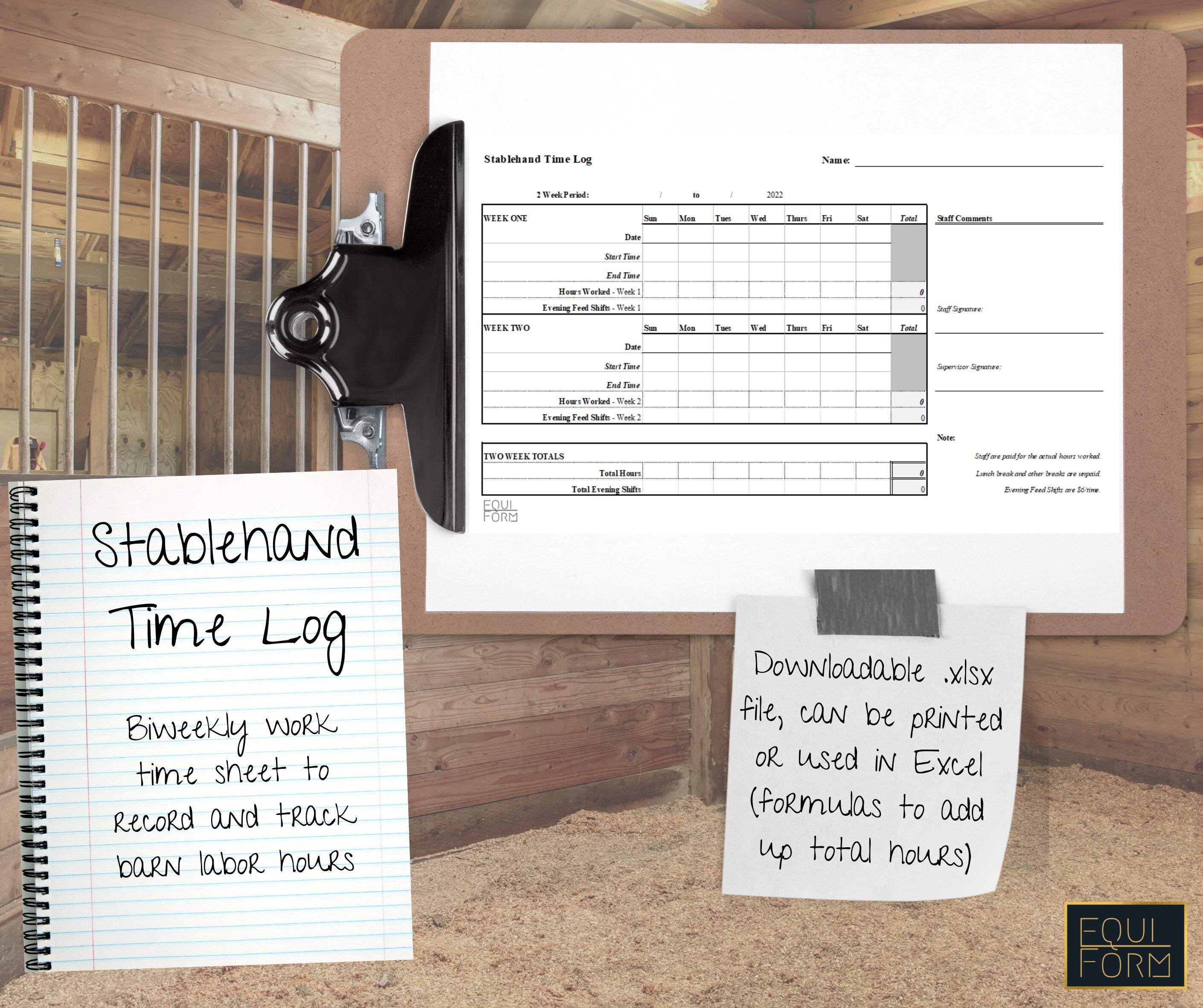Time Sheet for Stablehands, Barn Employees, & Grooms