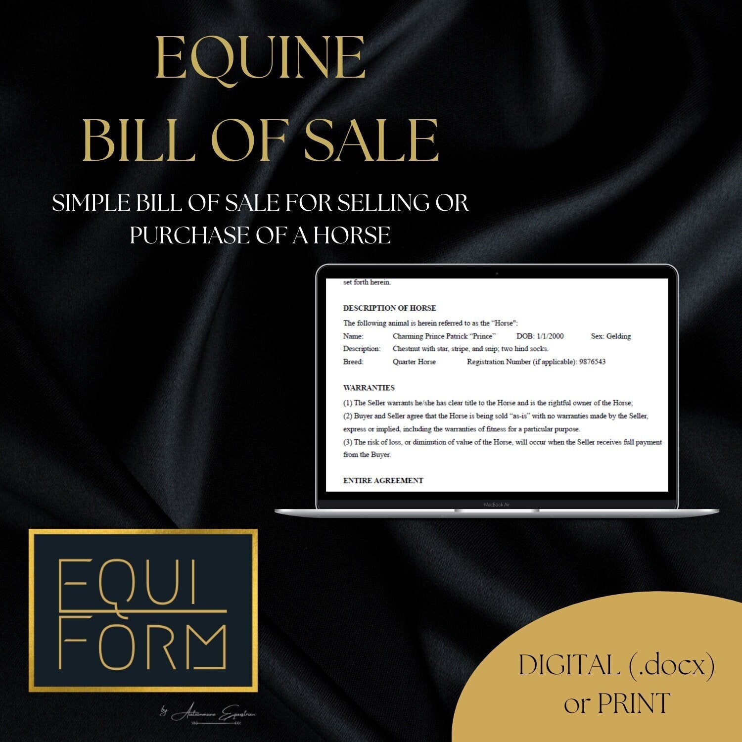 Simple Equine Bill of Sale