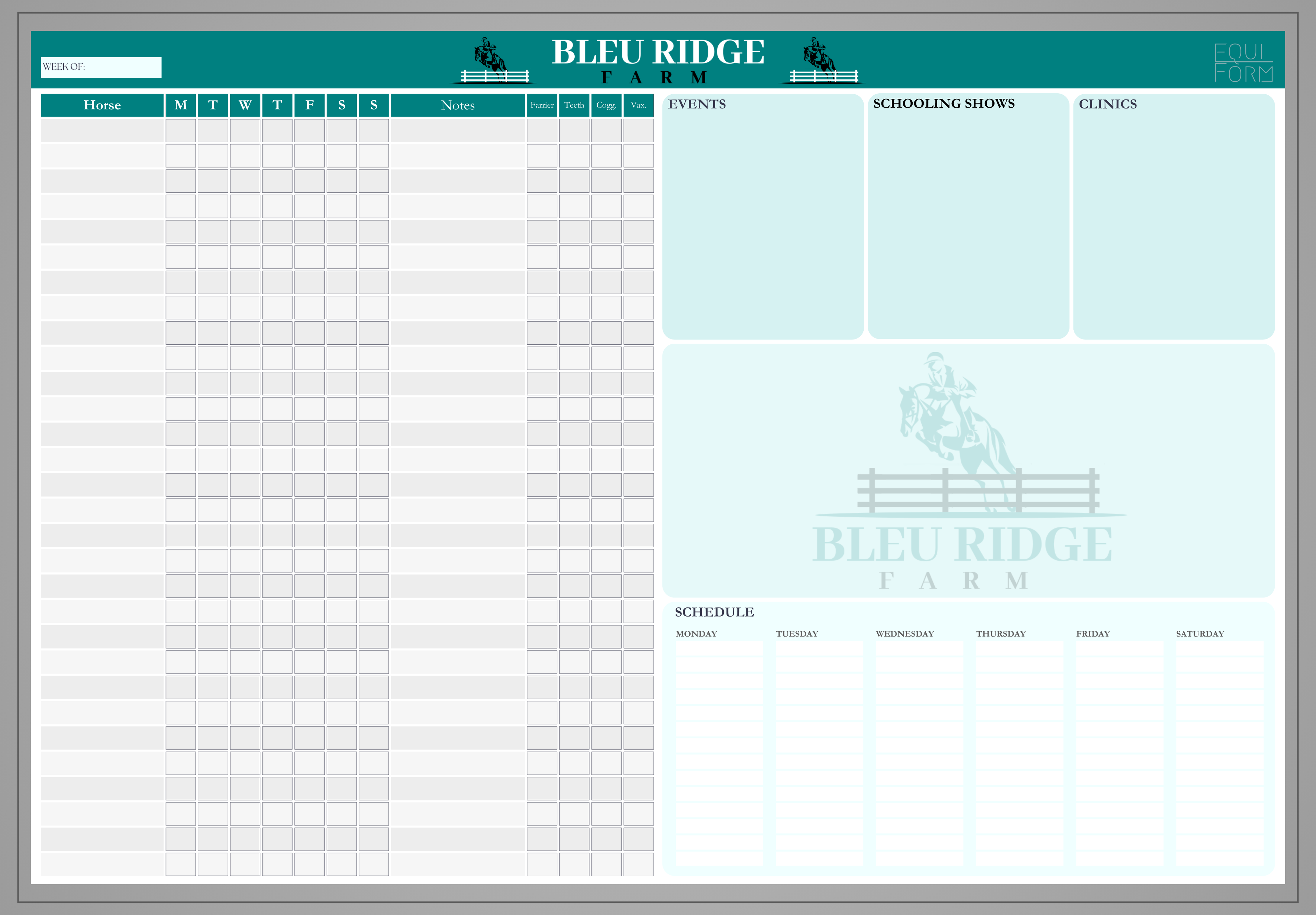 Equestrian Training Program Dry Erase Whiteboard