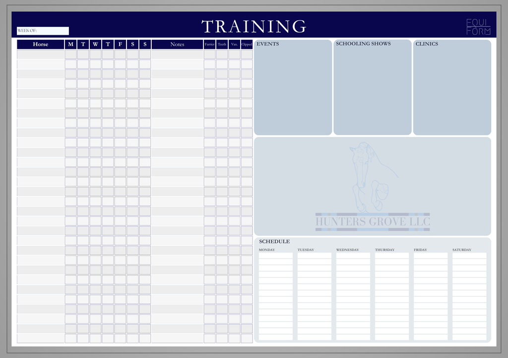 Equestrian Training Program Dry Erase Whiteboard