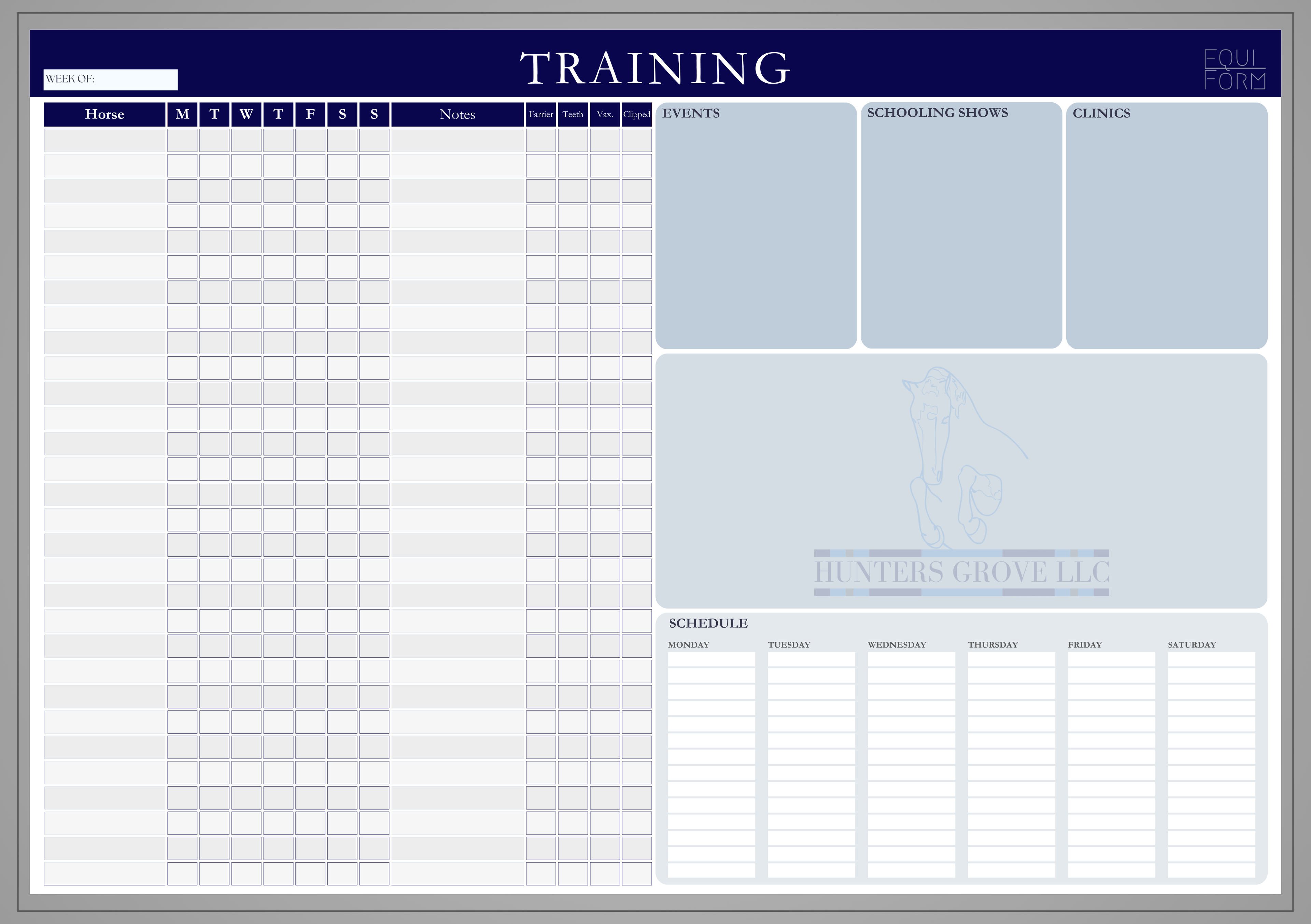 Equestrian Training Program Dry Erase Whiteboard