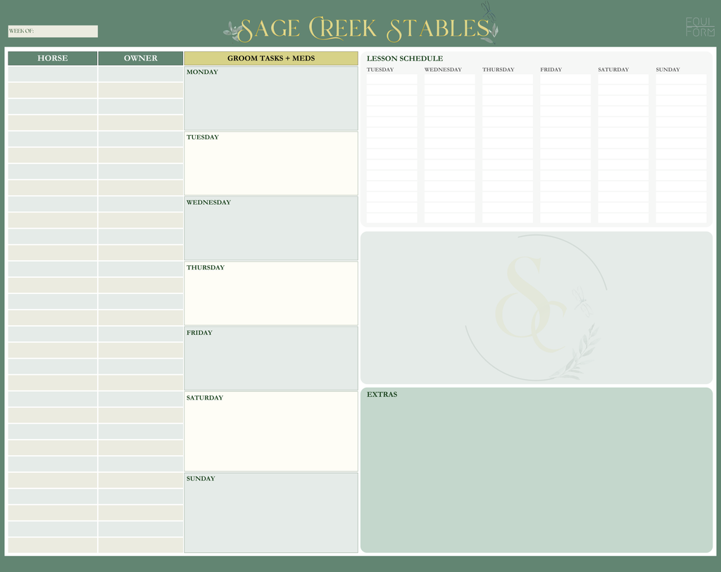 Equestrian Training Program Dry Erase Whiteboard