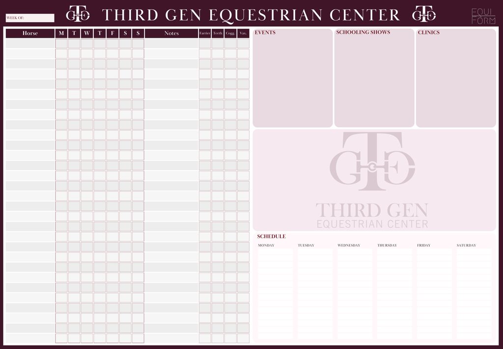 Equestrian Training Program Dry Erase Whiteboard