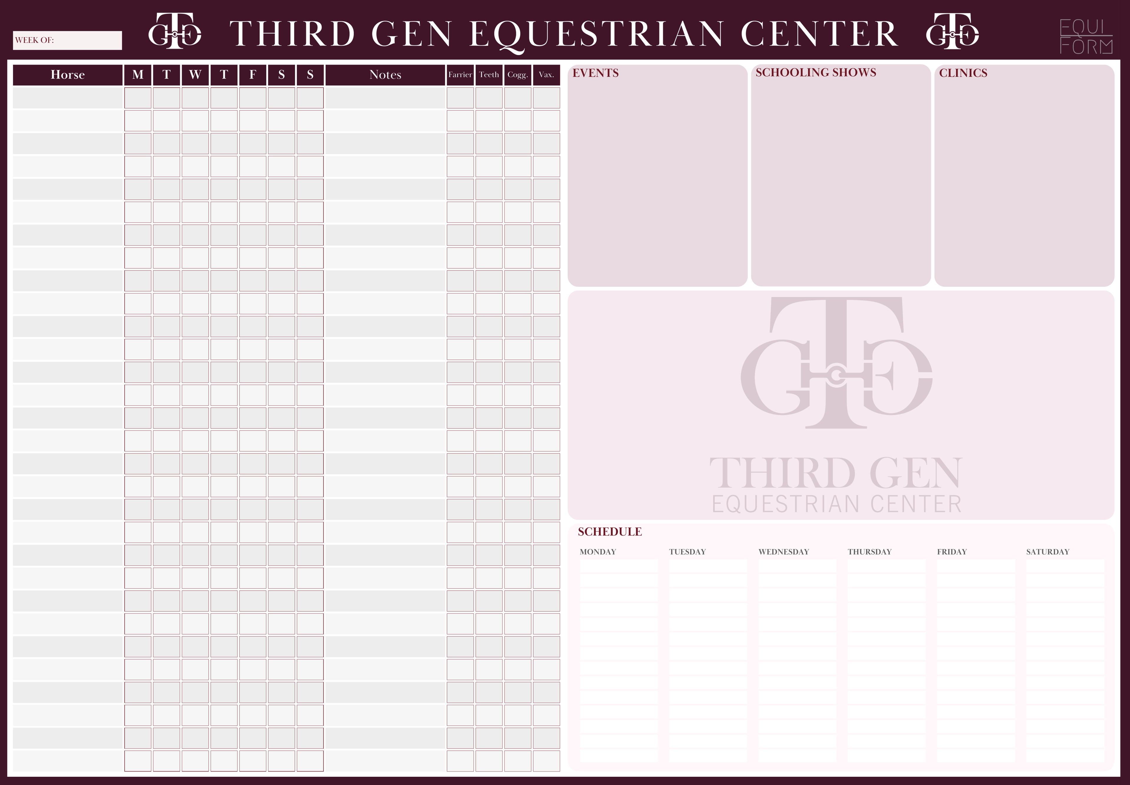 Equestrian Training Program Dry Erase Whiteboard