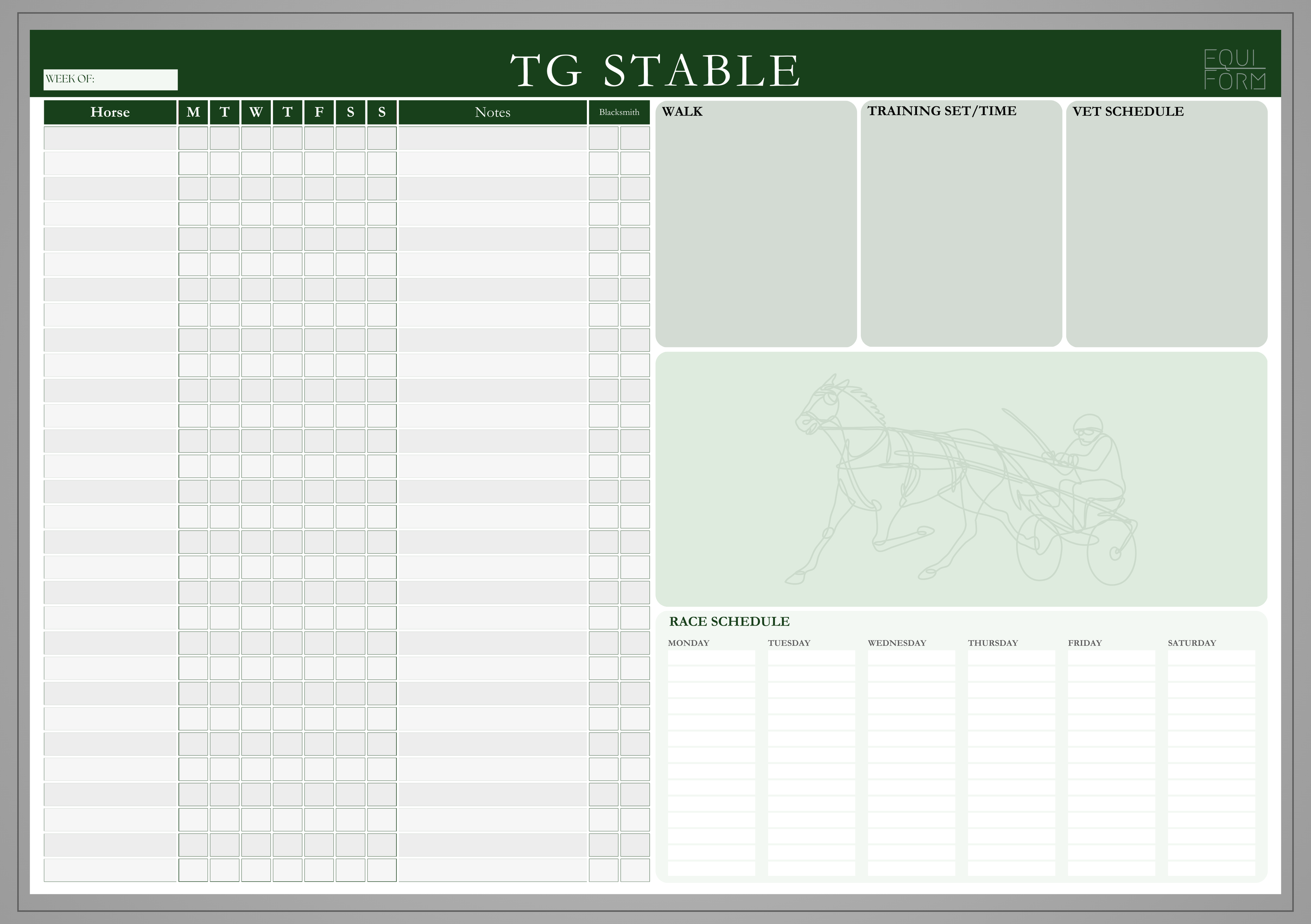 Equestrian Training Program Dry Erase Whiteboard