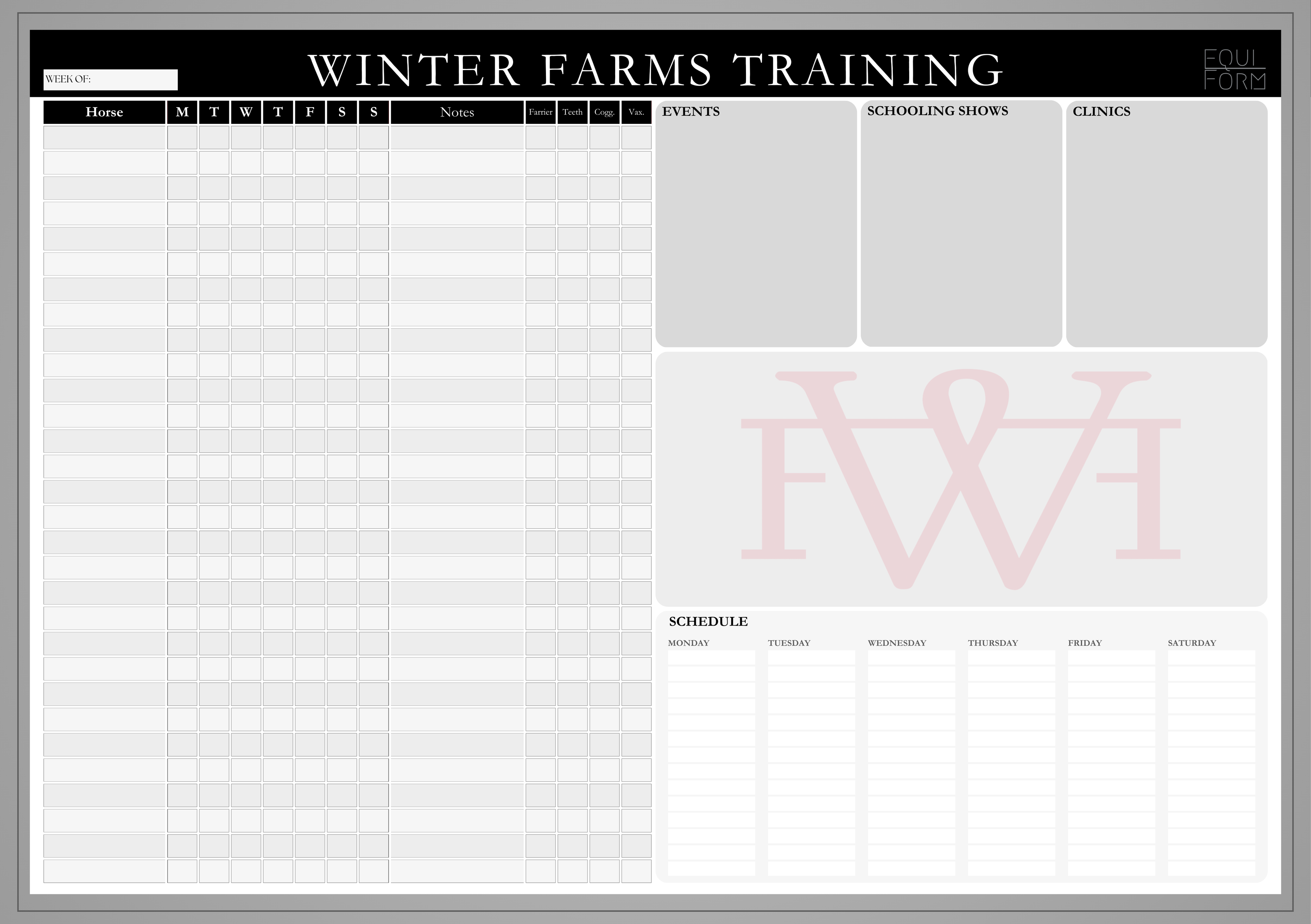 Equestrian Training Program Dry Erase Whiteboard