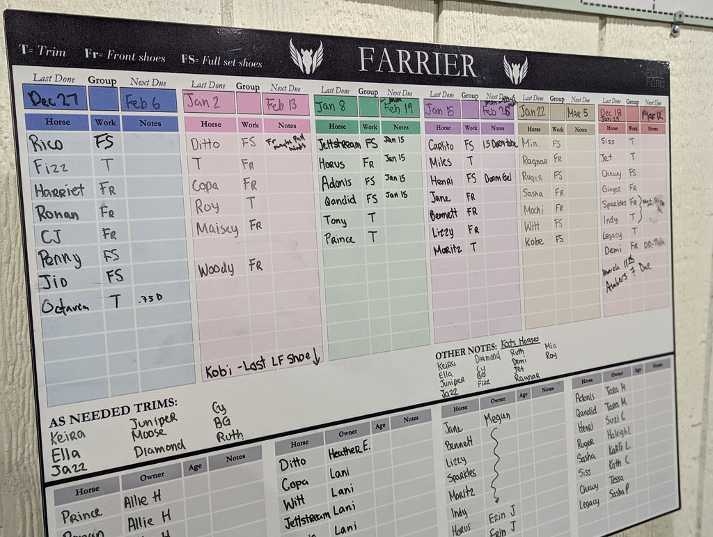Farrier Schedule Dry Erase Whiteboard