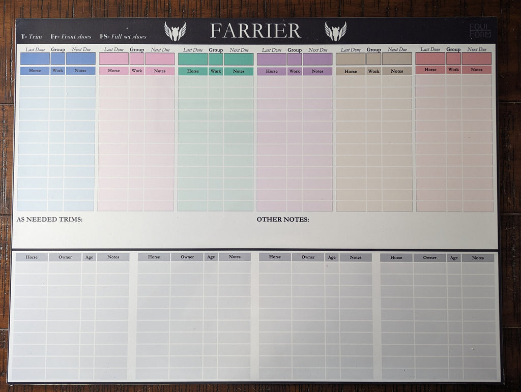Farrier Schedule Dry Erase Whiteboard