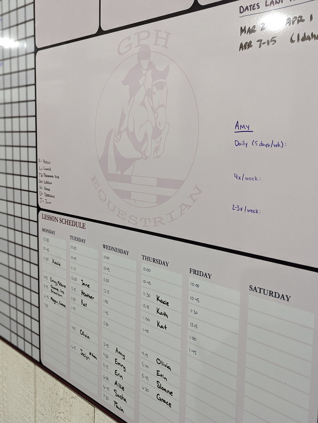 Equestrian Training Program Dry Erase Whiteboard