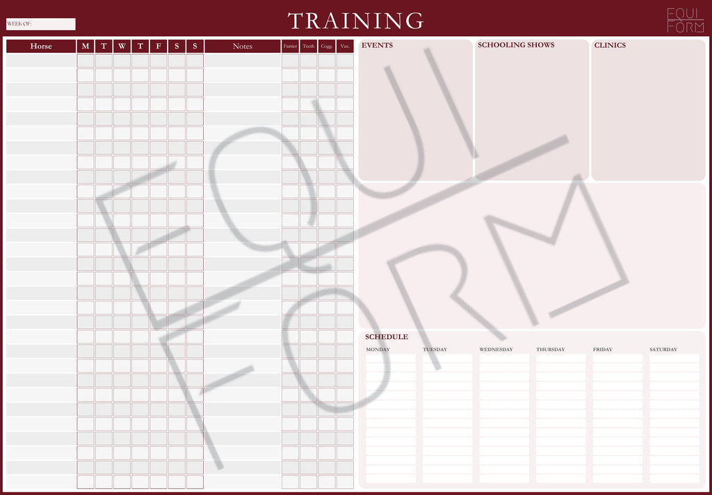 Equestrian Training Program Dry Erase Whiteboard