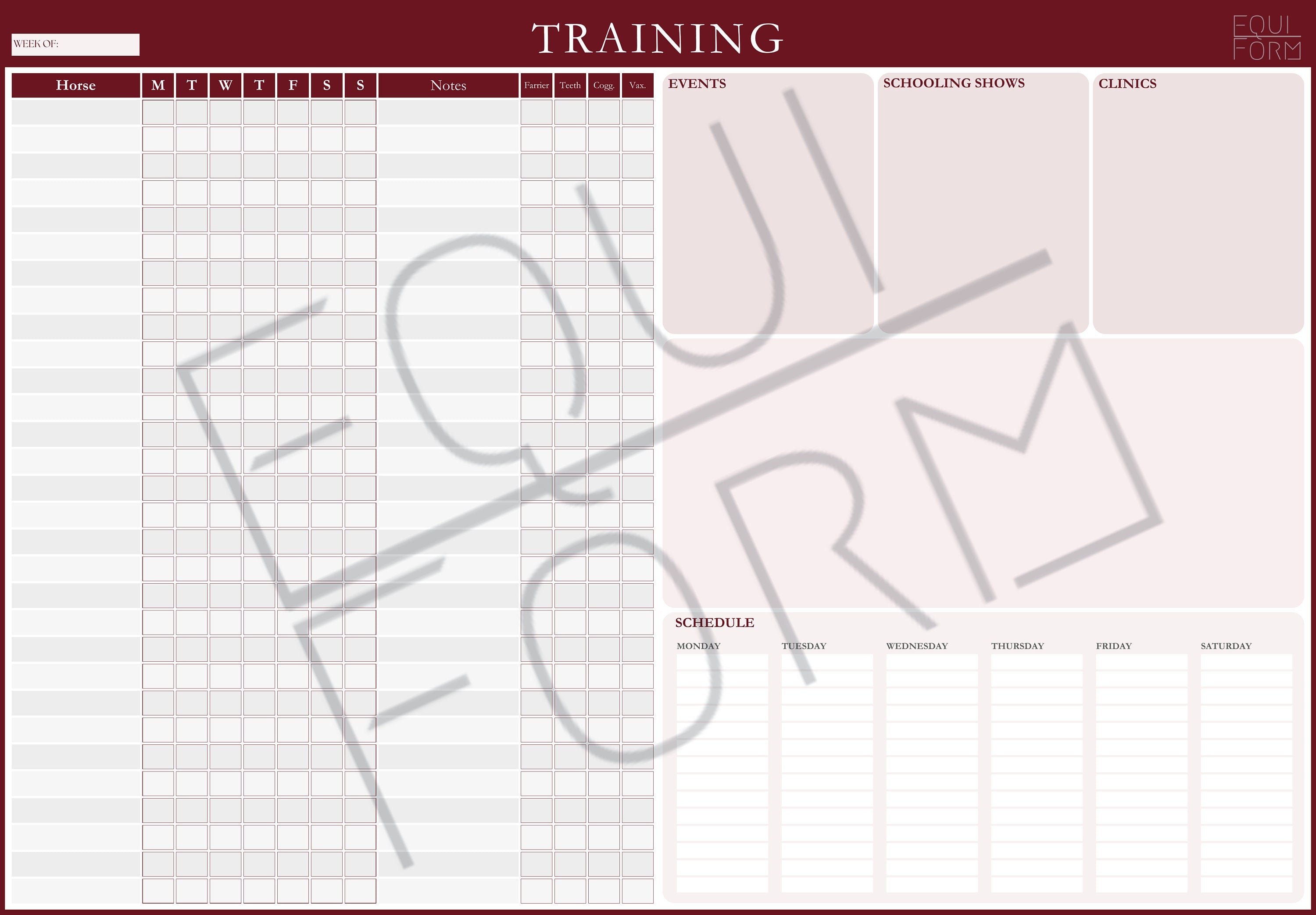 Equestrian Training Program Dry Erase Whiteboard