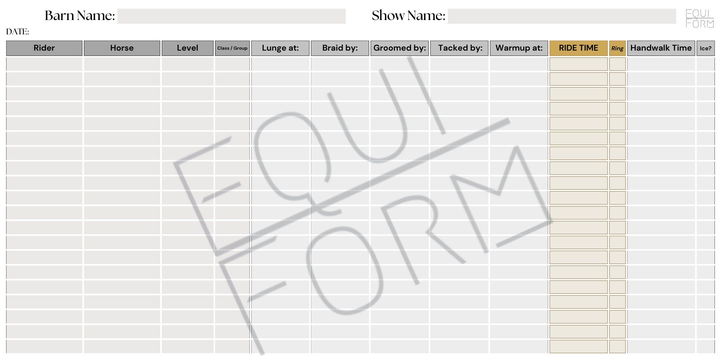 Hunter/Jumper Ride Times Dry Erase Whiteboard