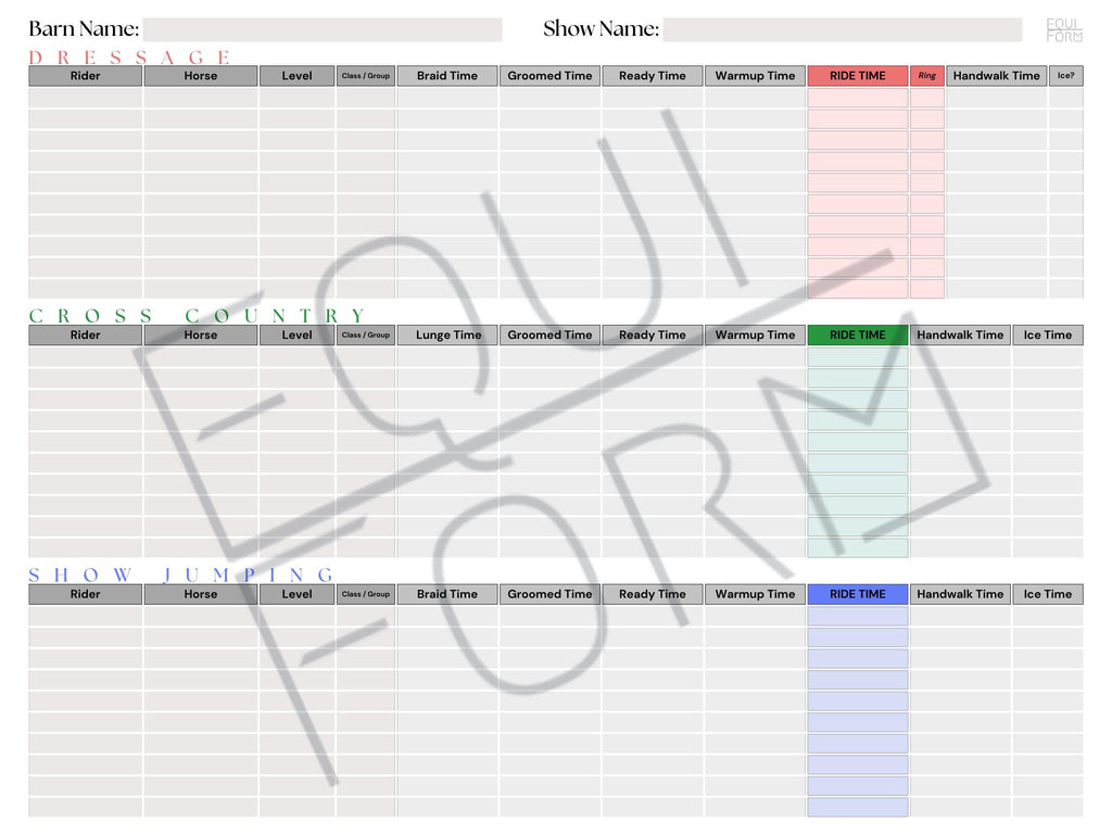 Deluxe 3-Day Event Ride Times Dry Erase Whiteboard
